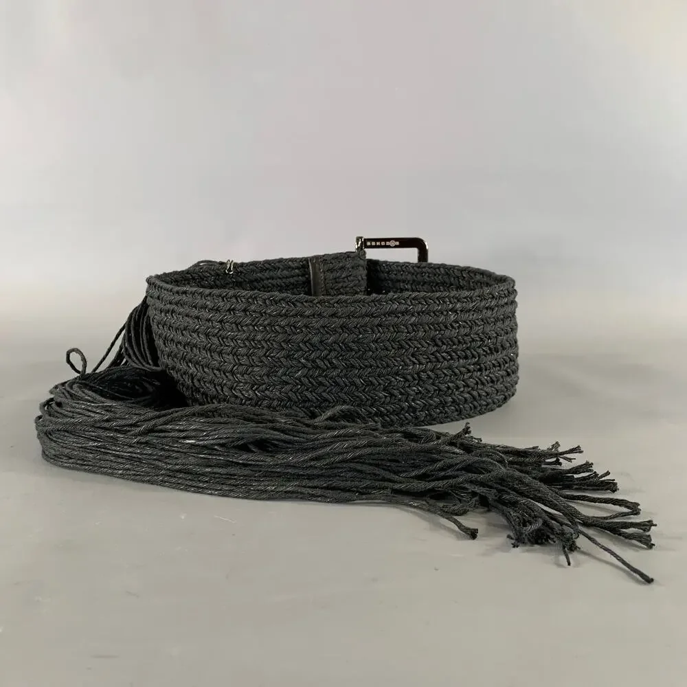 MAISON MARTIN MARGIELA Waist Size 30 Black Woven Fabric Leather Belt